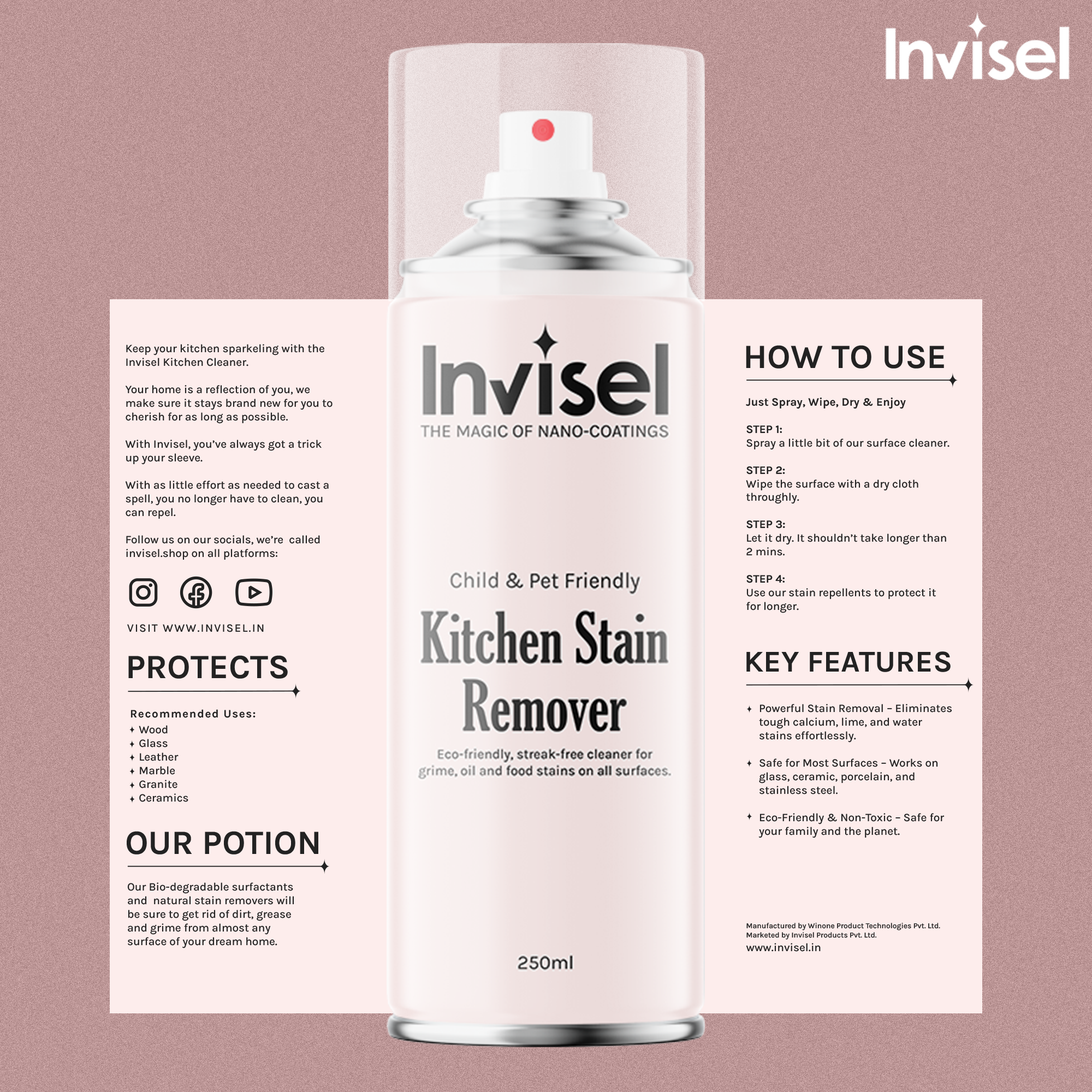 Kitchen Stain Remover | 250ml Foaming Spray
