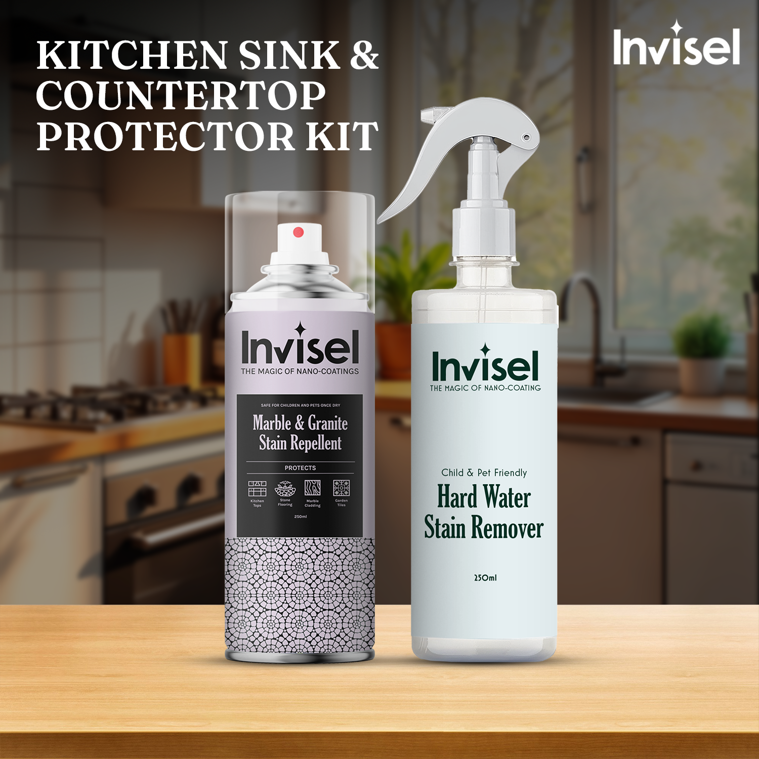 Marble and Granite Stain Repellent + Hard water stain remover combo