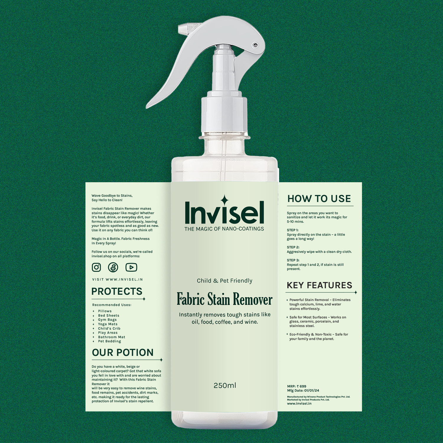 Fabric Stain Remover - Invisel's Enzyme-Based Cleaner for Tough Stains