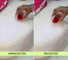 Chai spill beading on sofa