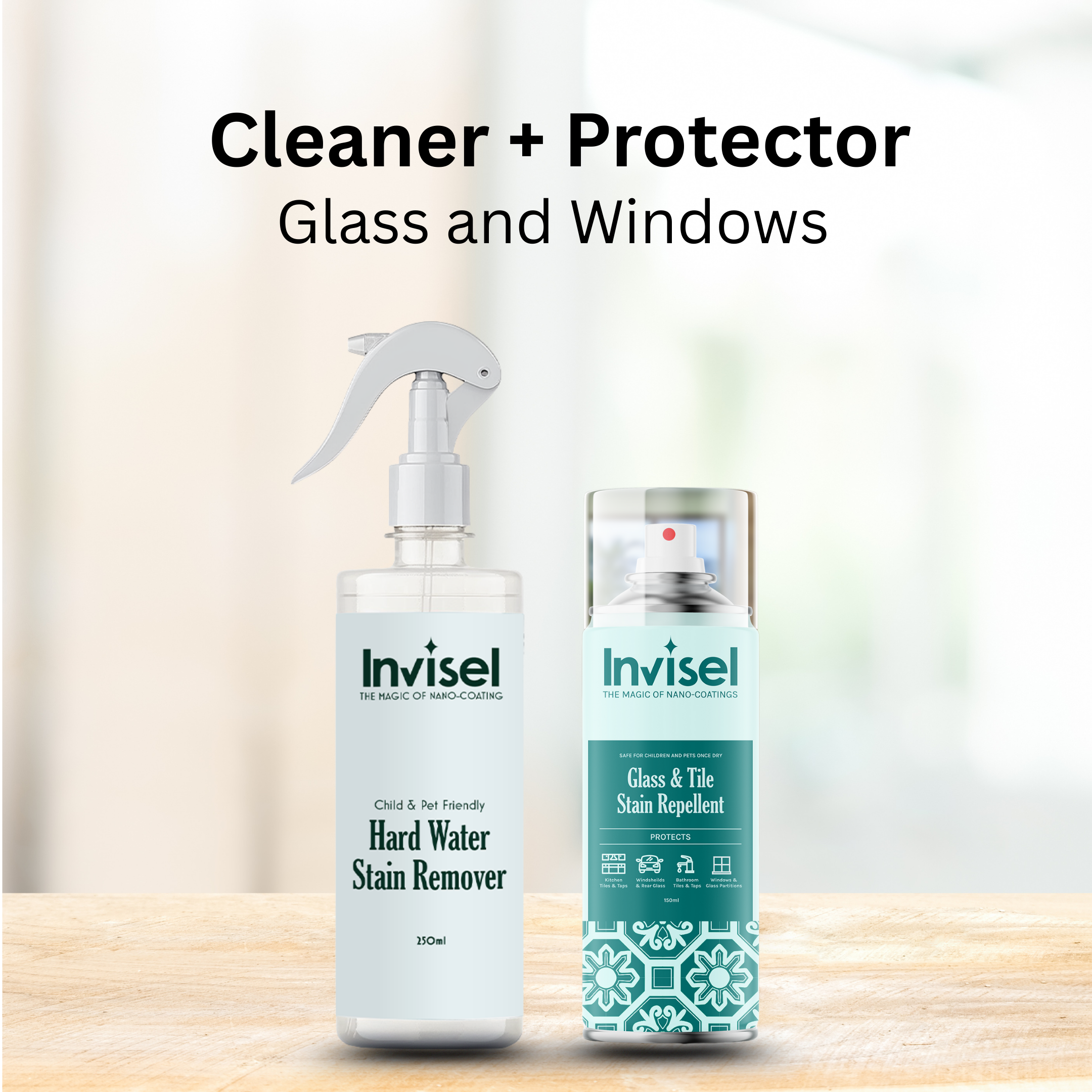 Glass and Ceramic Protector Combo- Invisel Glass Protector 150ml + Hardwater Stain Remover 250ml