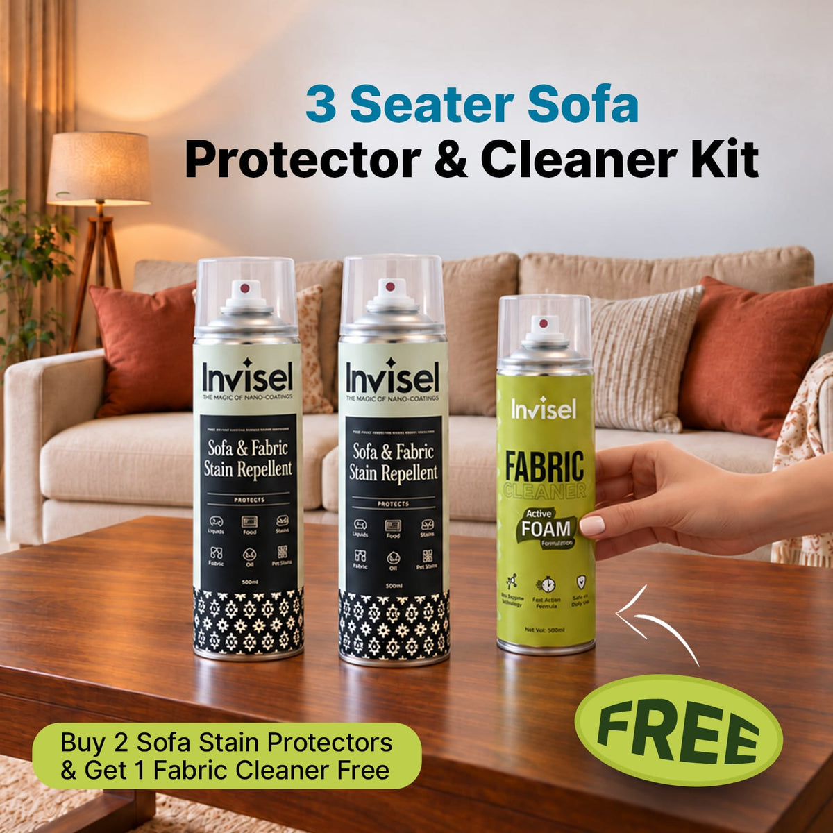3 Seater Sofa Protector & Cleaner Kit