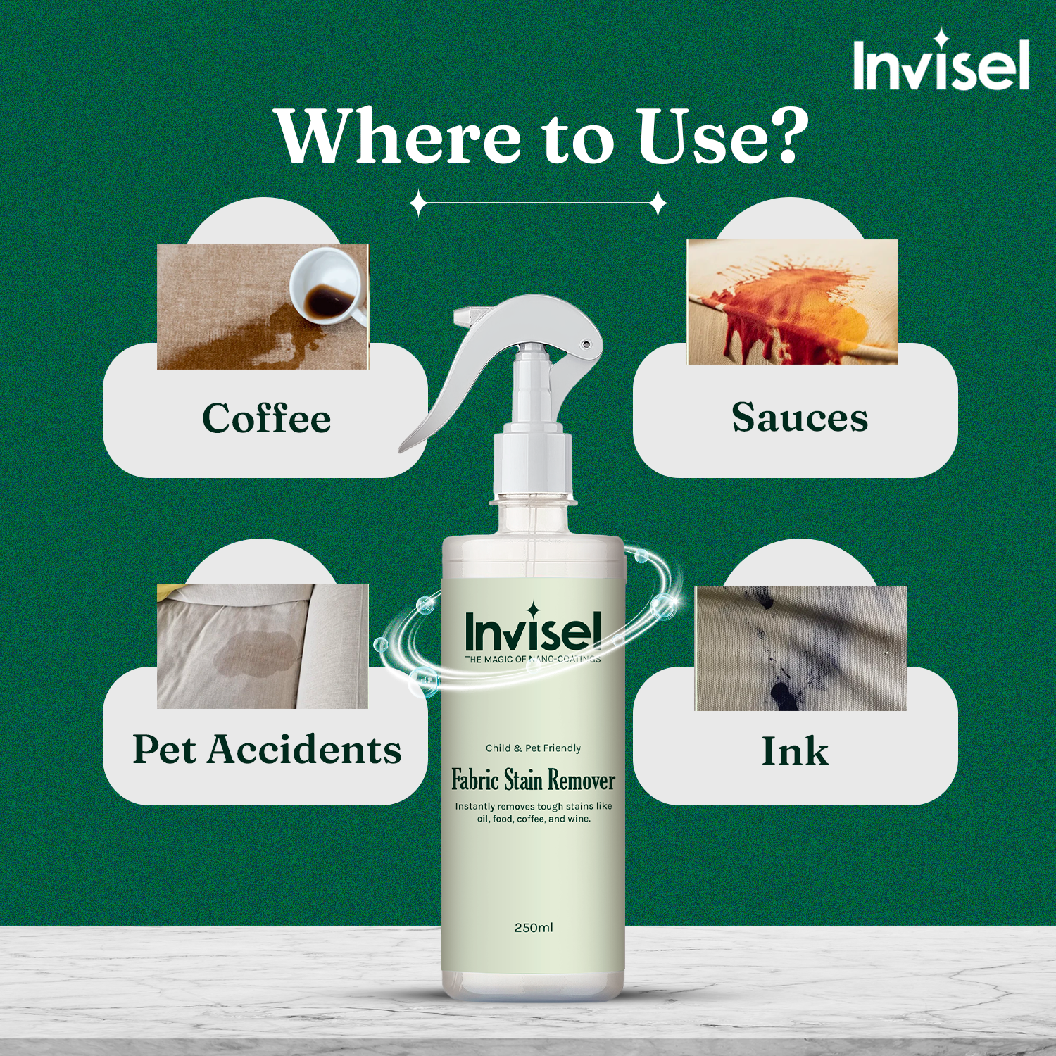 Fabric Stain Remover - Invisel's Enzyme-Based Cleaner for Tough Stains