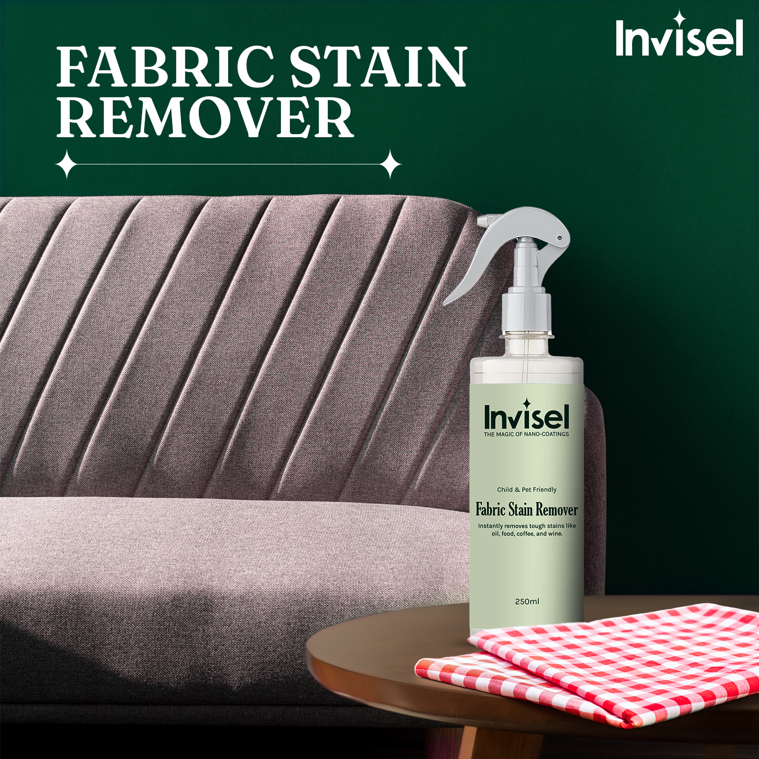Fabric Stain Remover - Invisel's Enzyme-Based Cleaner for Tough Stains